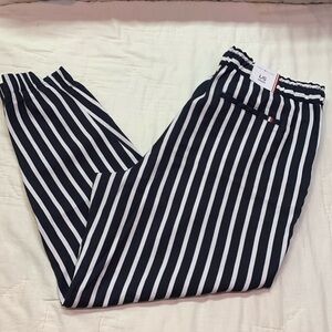 Tommy Hilfiger NWT Women's Large Blue & White Vertical Striped Jogger Pants